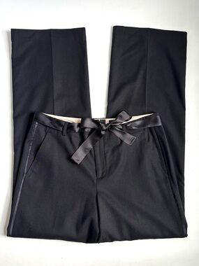 Banana Republic Wool Trouser Tuxedo Belted Wide Leg Straight Pants Black Size 6